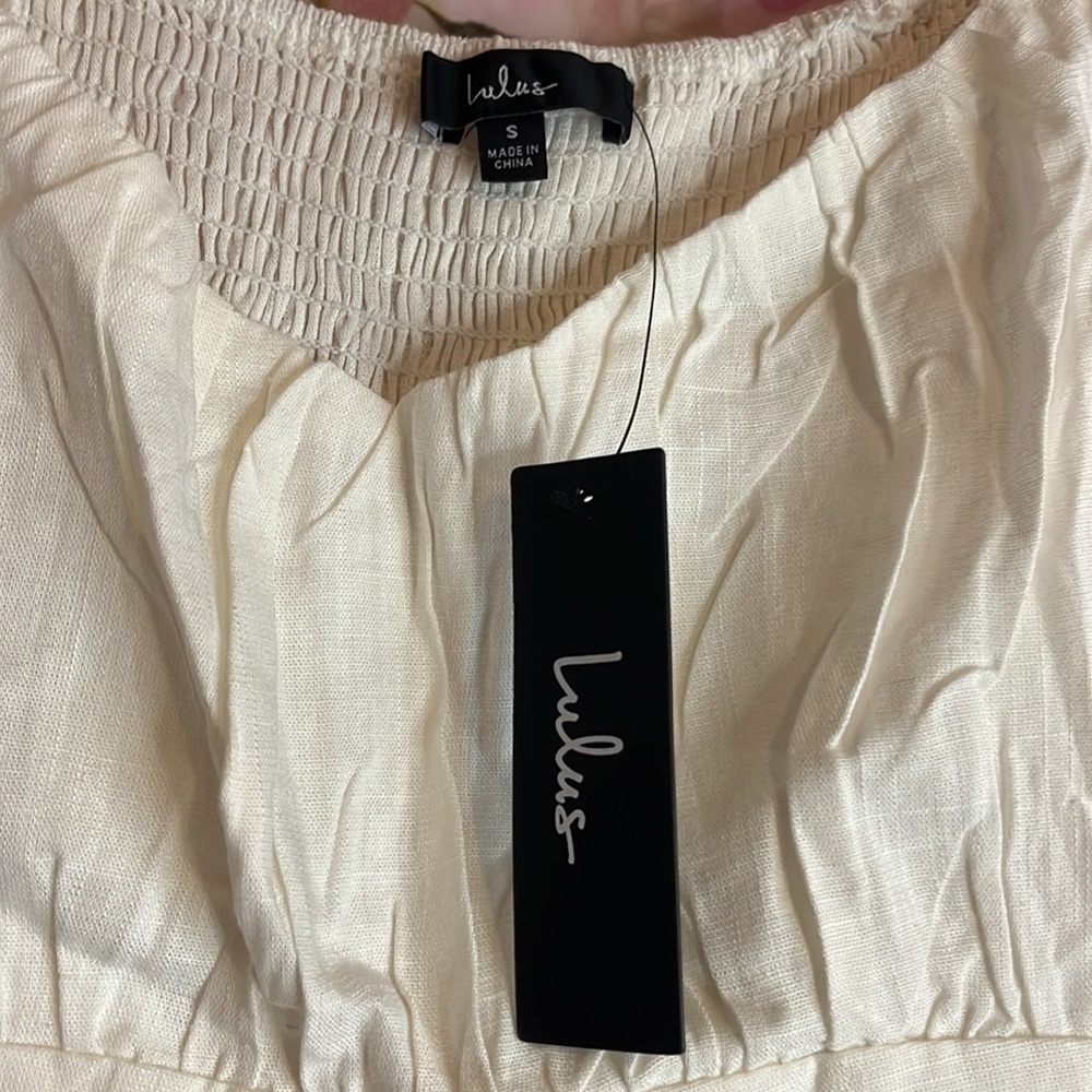 LULUS Effortlessly Endearing White Puff Sleeve Smocked Mini Dress S in Ivory - Picture 8 of 16